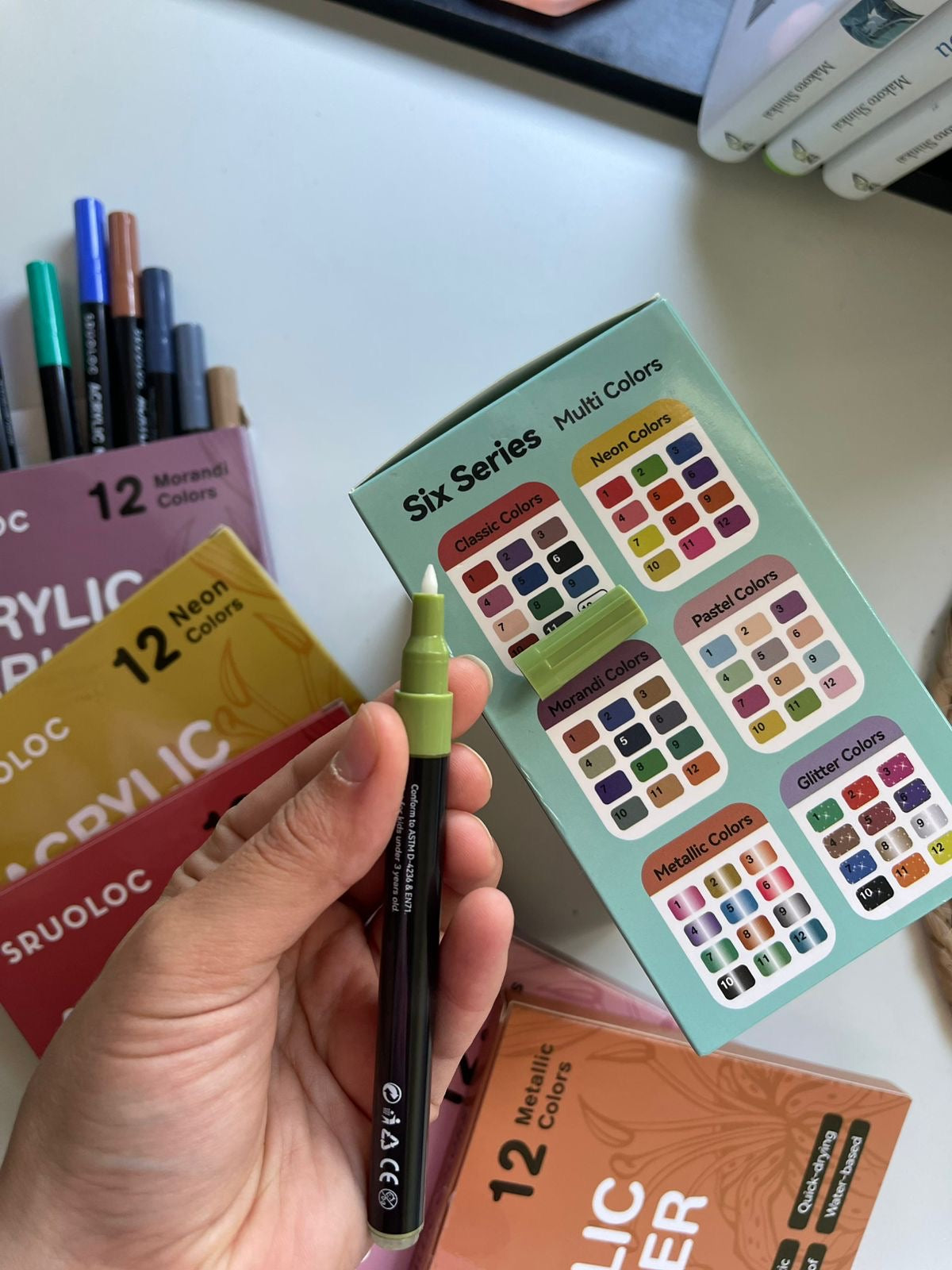 72 Acrylic Paint Pens Markers Set, with coloring system