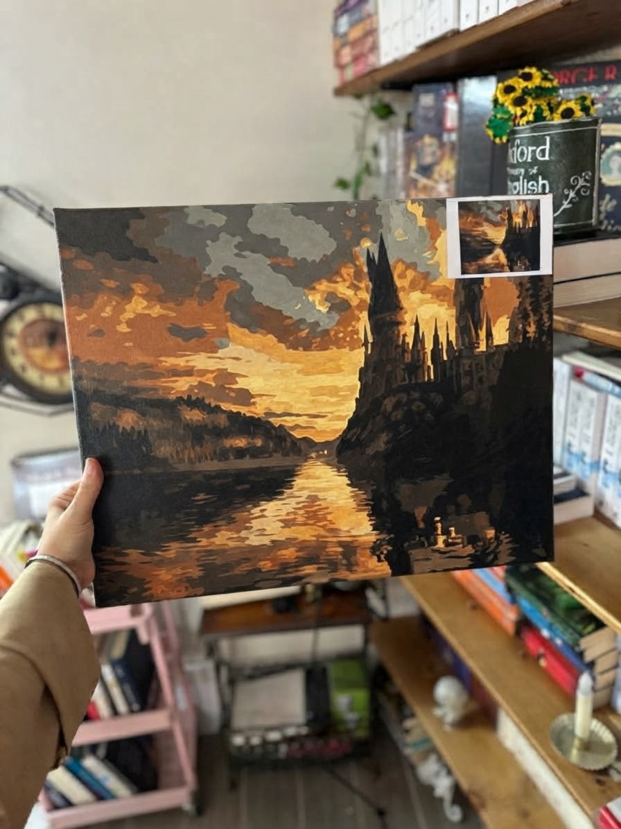 Harry Potter Hogwarts Castle Paint by Numbers Kit Framed Canvas 40x50 Cm , acrylic paints, 3 brushes