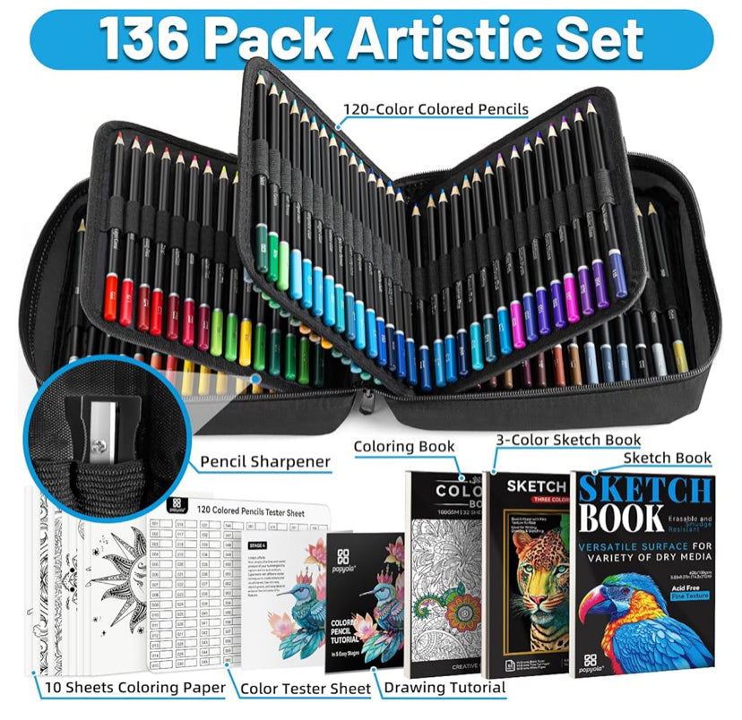 136 Pack Colored Pencils Set with Portable Case