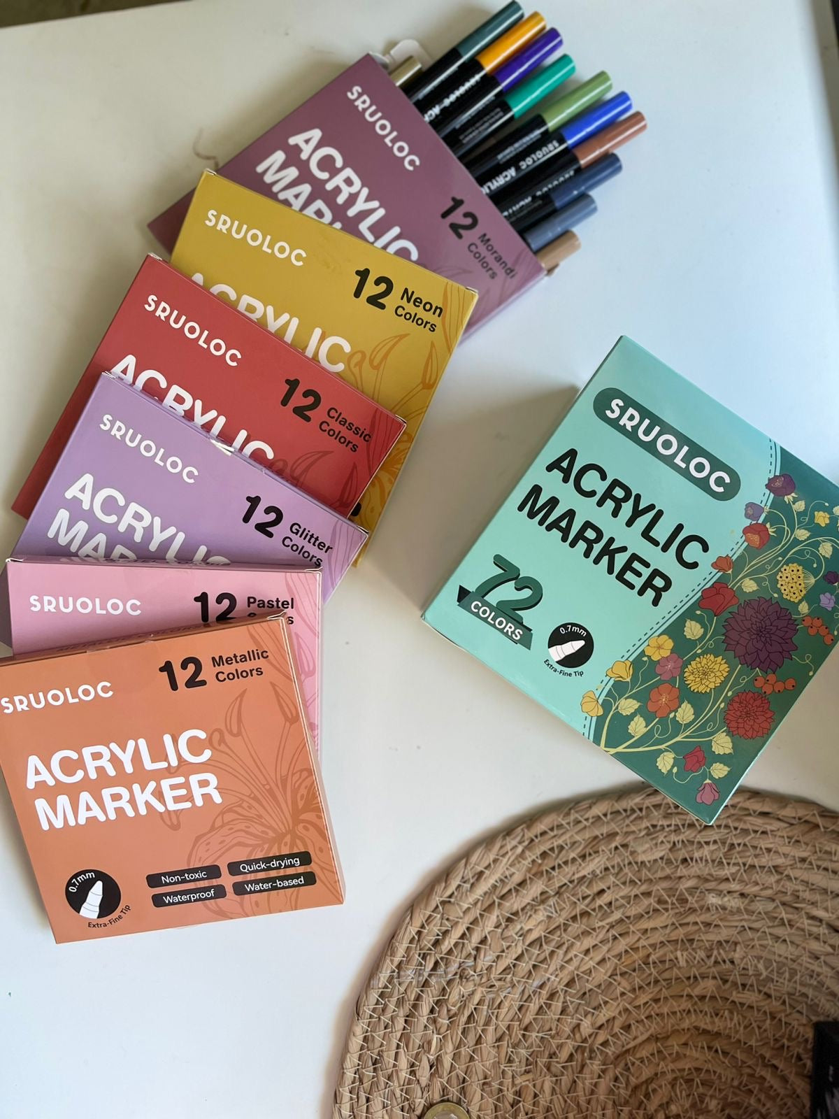 72 Acrylic Paint Pens Markers Set, with coloring system