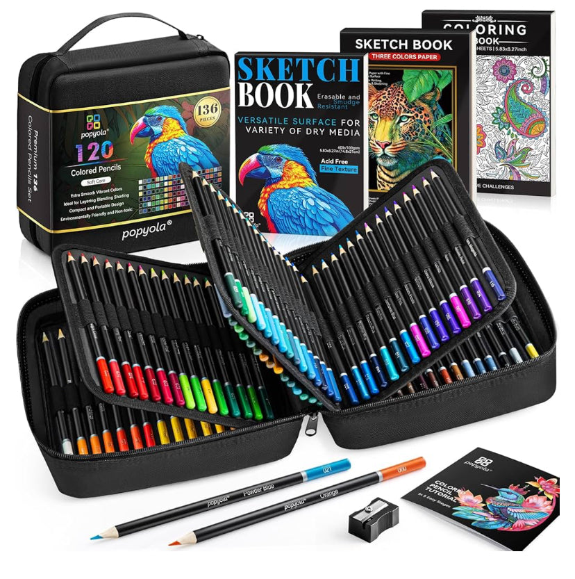 136 Pack Colored Pencils Set with Portable Case