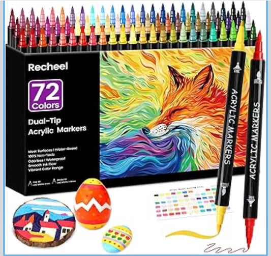 72 Colors Acrylic Paint Markers, Dual Tip