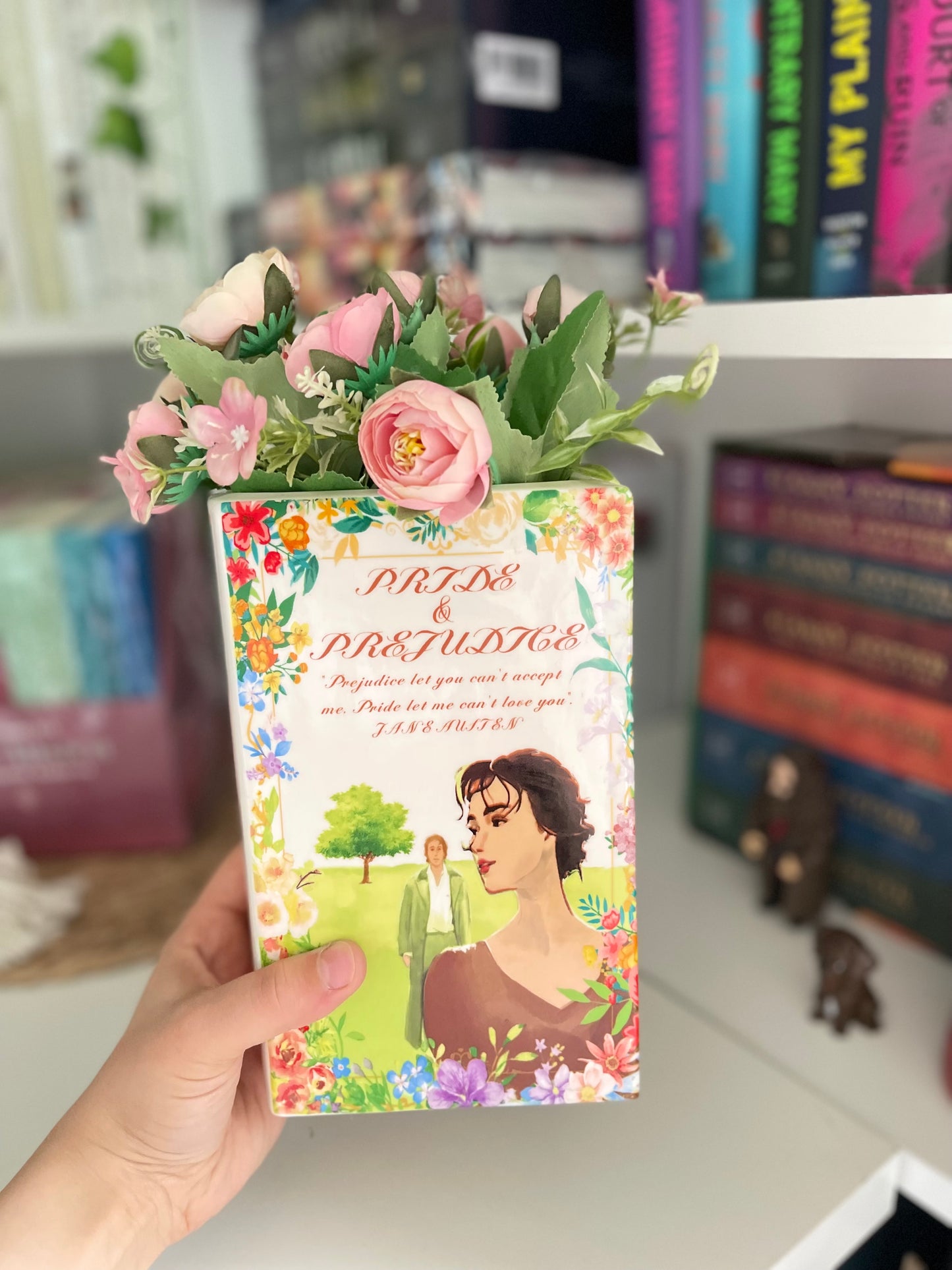 Ceramic Book Vase for Flowers, Pride and Prejudice, Jane austen