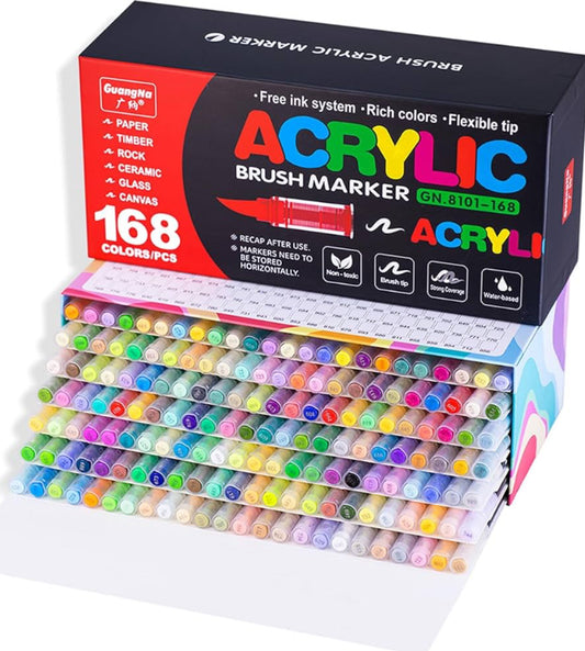 168 Colors Acrylic Paint Markers Set, Soft Brush Tip Markers