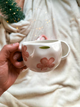 Cute Coffee Mug with Pink hearts and roses, Handmade