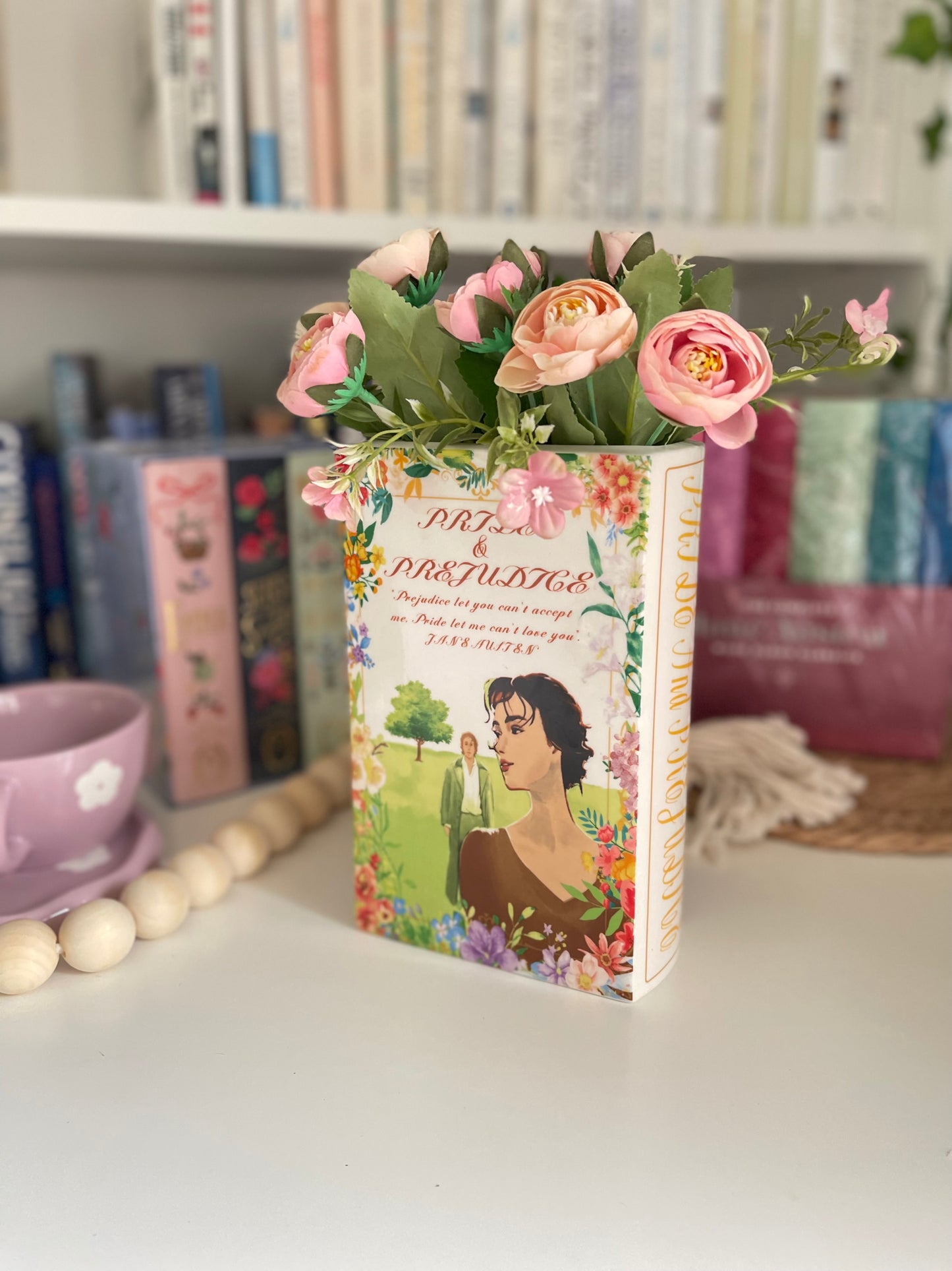 Ceramic Book Vase for Flowers, Pride and Prejudice