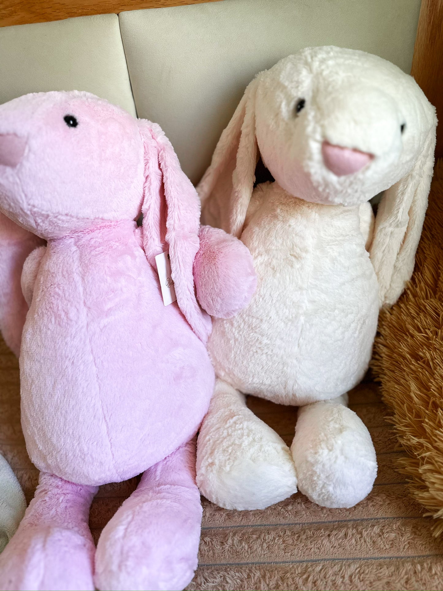 Large Bunny Stuffed Animal, colors pink and off-white