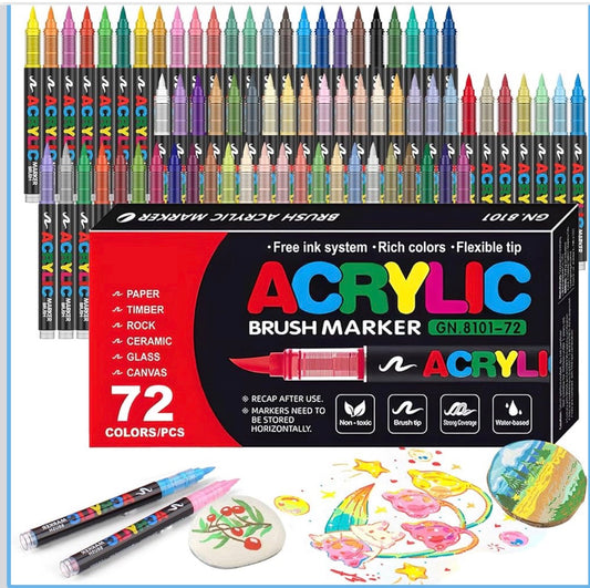 72 Colors Soft Brush Tip Acrylic Markers Set