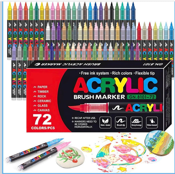 72 Colors Soft Brush Tip Acrylic Markers Set