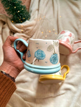 Cute Coffee Mug with colored roses, Handmade