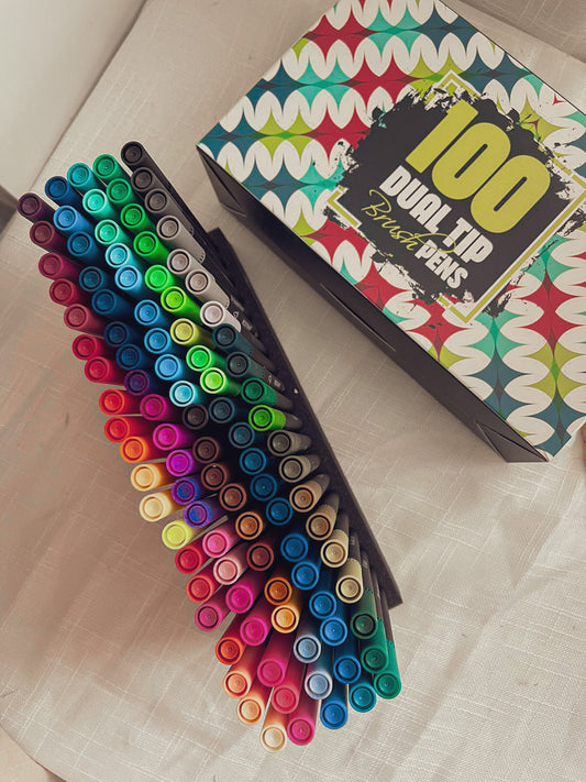 100 Colors Dual Tip Pens for Coloring and Calligraphy