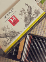 34 Pcs Drawing Sketching Pencils Set