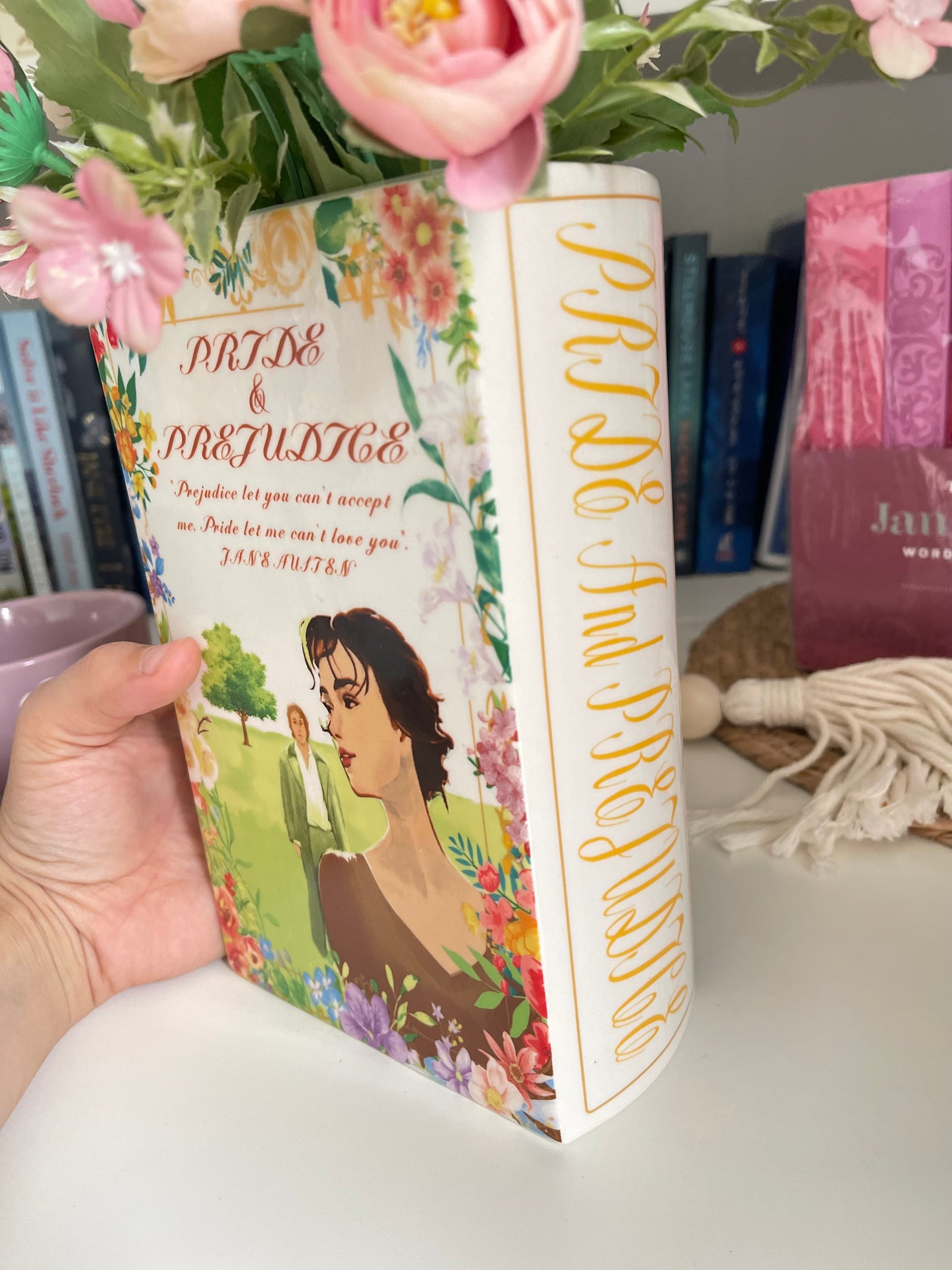 Ceramic Book Vase for Flowers, Pride and Prejudice