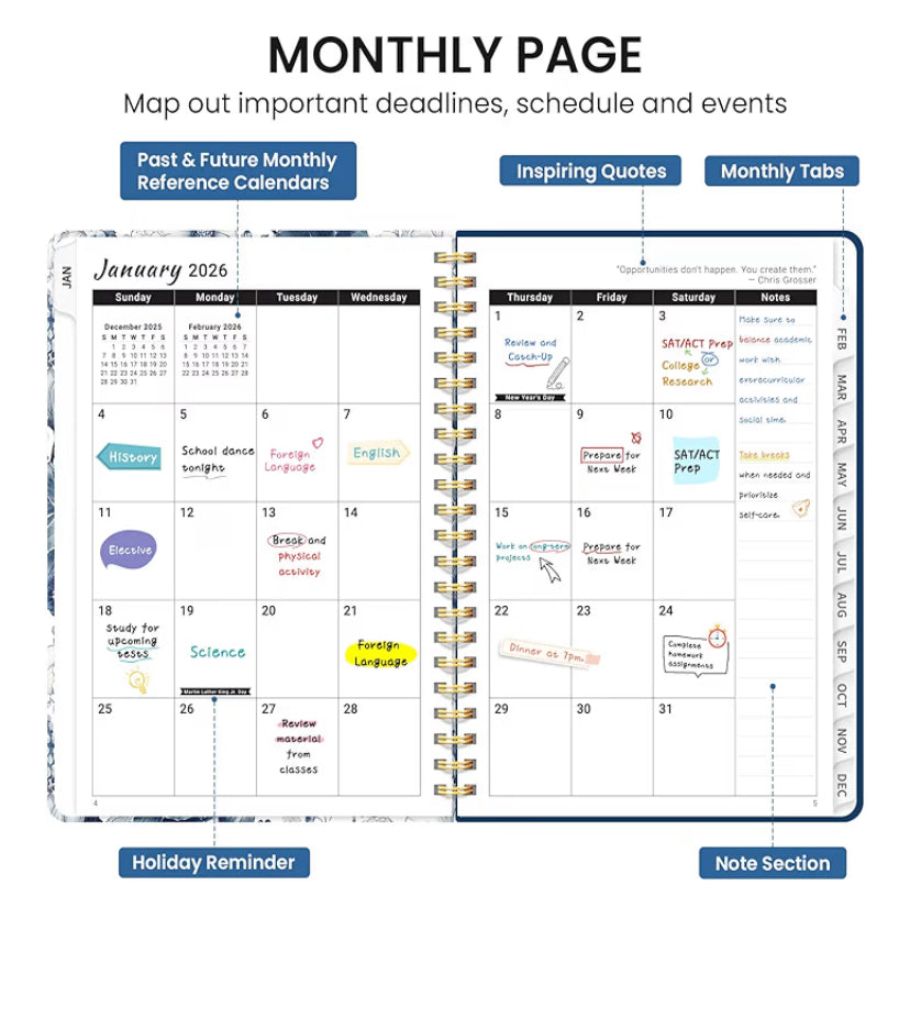 2026 Planner, Monthly and Weekly Calendar Planner