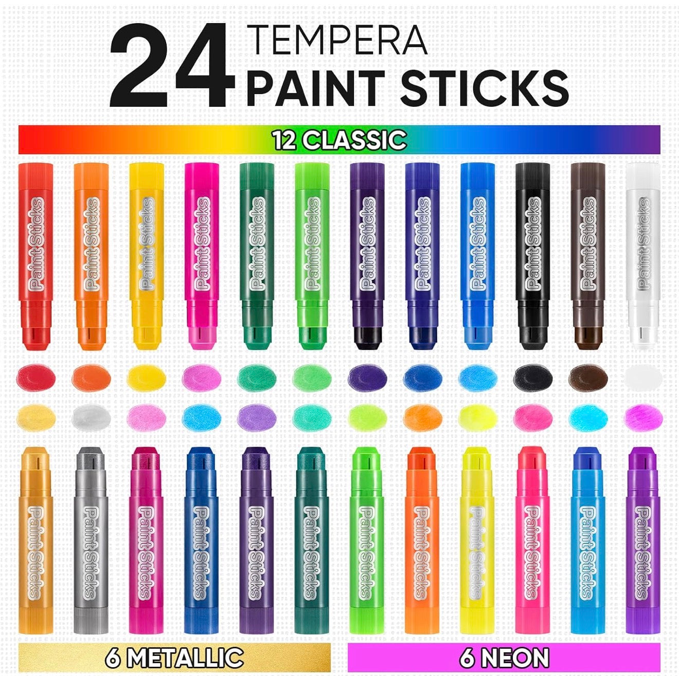 24 Colors Tempera Sticks,Washable Paint Sticks for Kids,Non-Toxic