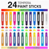 24 Colors Tempera Sticks,Washable Paint Sticks for Kids,Non-Toxic