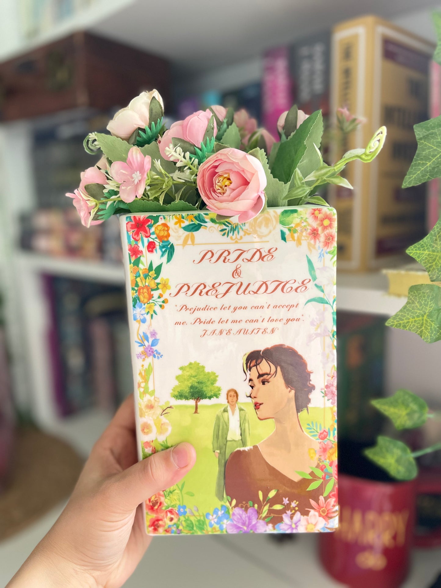Ceramic Book Vase for Flowers, Pride and Prejudice