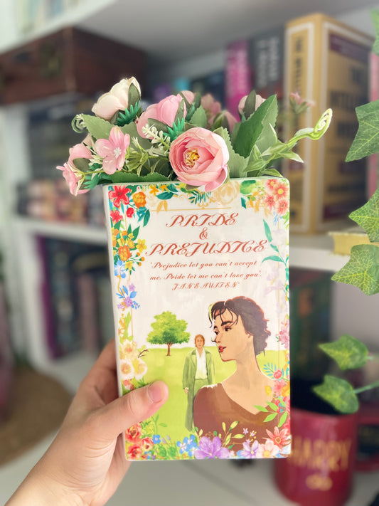Ceramic Book Vase for Flowers, Pride and Prejudice
