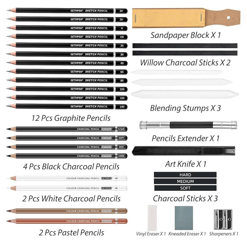 34 Pcs Drawing Sketching Pencils Set
