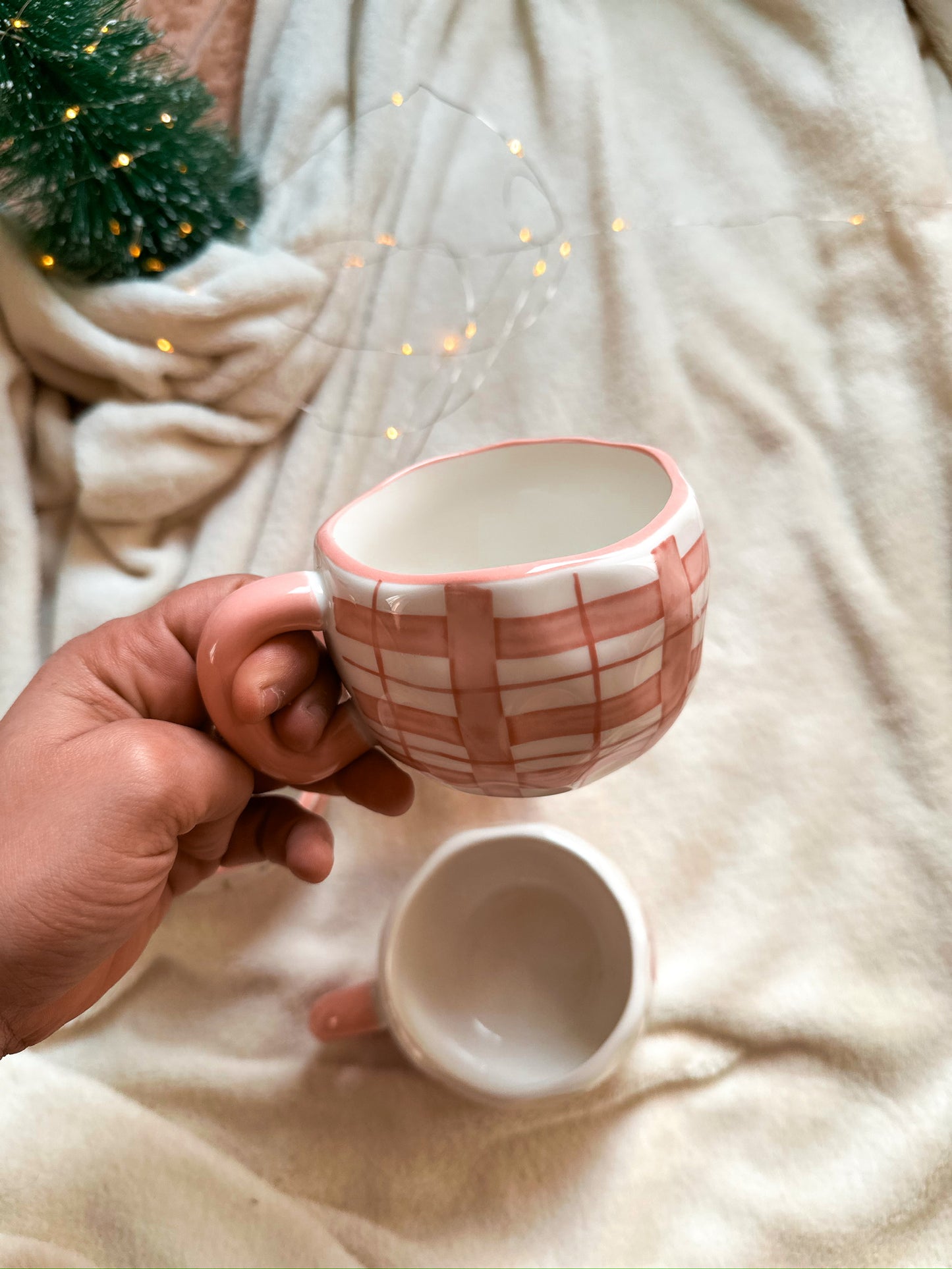 Cute Coffee Mug with Pink hearts and roses, Handmade