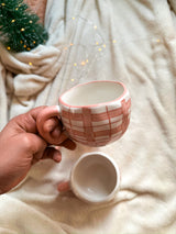 Cute Coffee Mug with Pink hearts and roses, Handmade