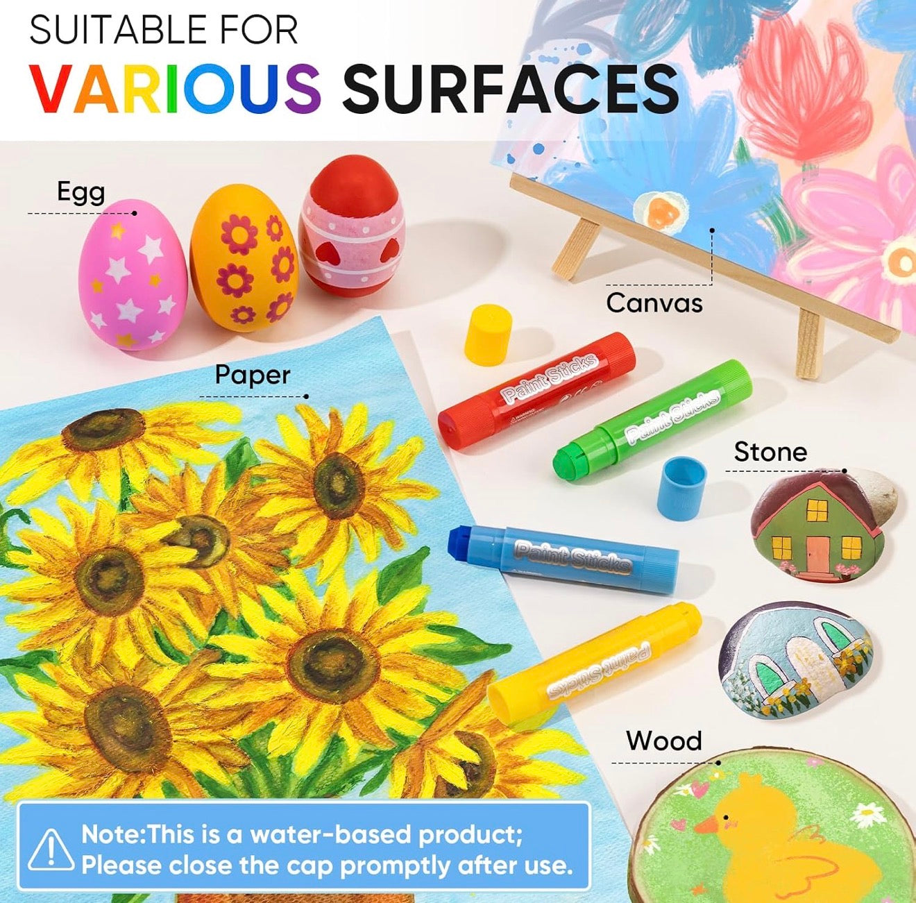 24 Colors Tempera Sticks,Washable Paint Sticks for Kids,Non-Toxic