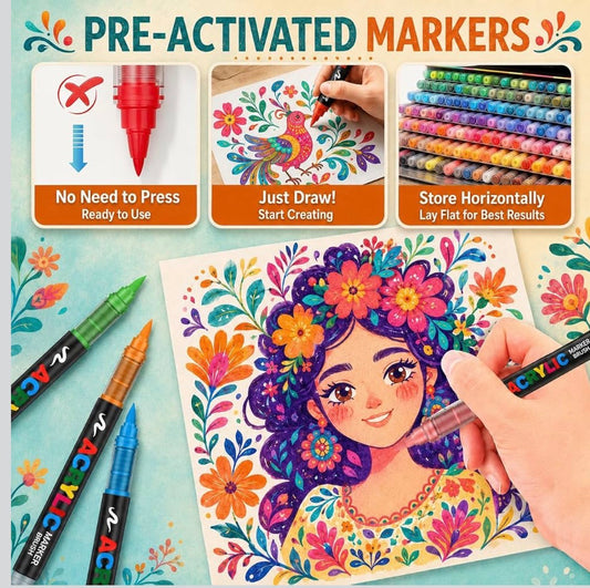 72 Colors Soft Brush Tip Acrylic Markers Set