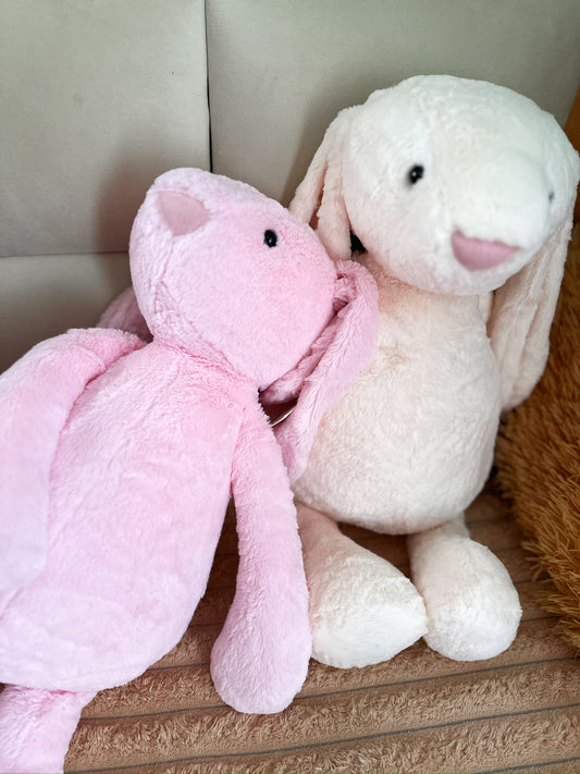 Large Bunny Stuffed Animal, colors pink and off-white