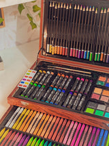 150-Pack Deluxe Wooden Art Set with colors, Crafts Drawing Painting Kit