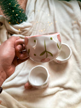 Cute Coffee Mug with Pink hearts and roses, Handmade