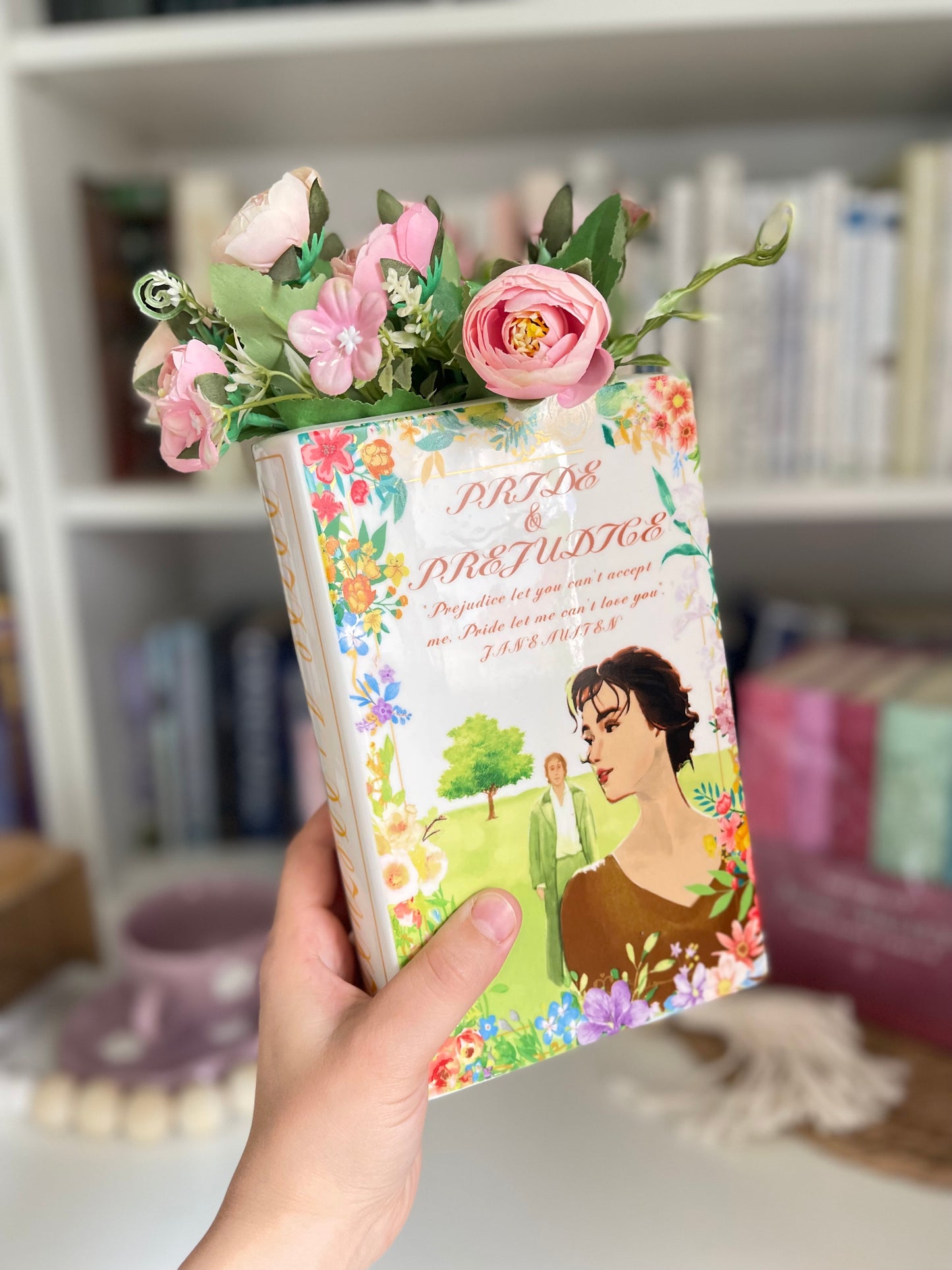 Ceramic Book Vase for Flowers, Pride and Prejudice