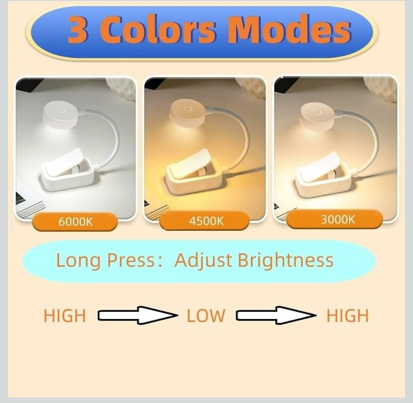 Cute Book Light for Reading, powered by batteries , 3 Color Adjustable Brightness