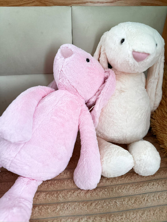 Large Bunny Stuffed Animal, colors pink and off-white