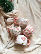 Cute Coffee Mug with Pink hearts and roses, Handmade