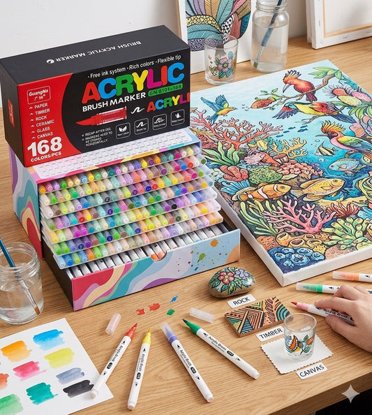 168 Colors Acrylic Paint Markers Set, Soft Brush Tip Markers